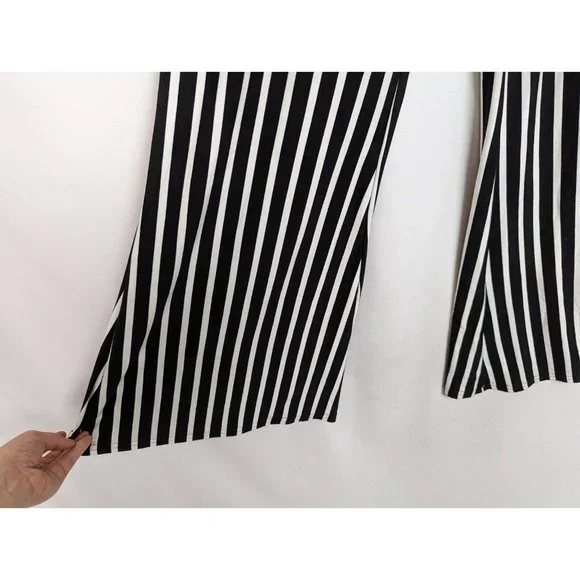 Joseph Ribkoff 6 Black/White Striped Palazzo Pants Side Pockets Elastic Waist - Picture 6 of 7